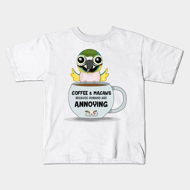 Coffee & Blue and Gold Macaws! Kids T-Shirt by HappyWings